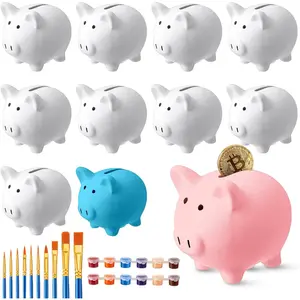 12 pcs diy ceramic piggy banks white compact coin bank for boys girls aged 8 unisex includes 2 paint strips 10 brushes