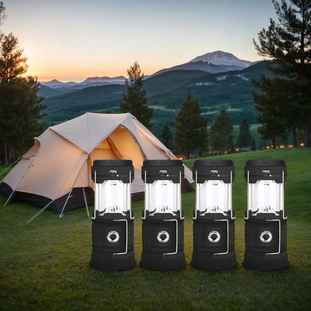 4pcs Multifunctional Flashlight Solar Lantern Outdoor - Collapsible LED, Solar-USB Rechargeable, Hanging, Storm Survival Kit Cells, Home Emergency Supplies for Power Outages