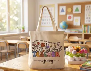Personalized Teacher Tote Bag Custom Teacher Canvas Tote, Teacher Appreciation Gift, Thank You Teacher Teachers' Day Gift, Cotton Teacher Tote, Back to School Teacher Tote Bag