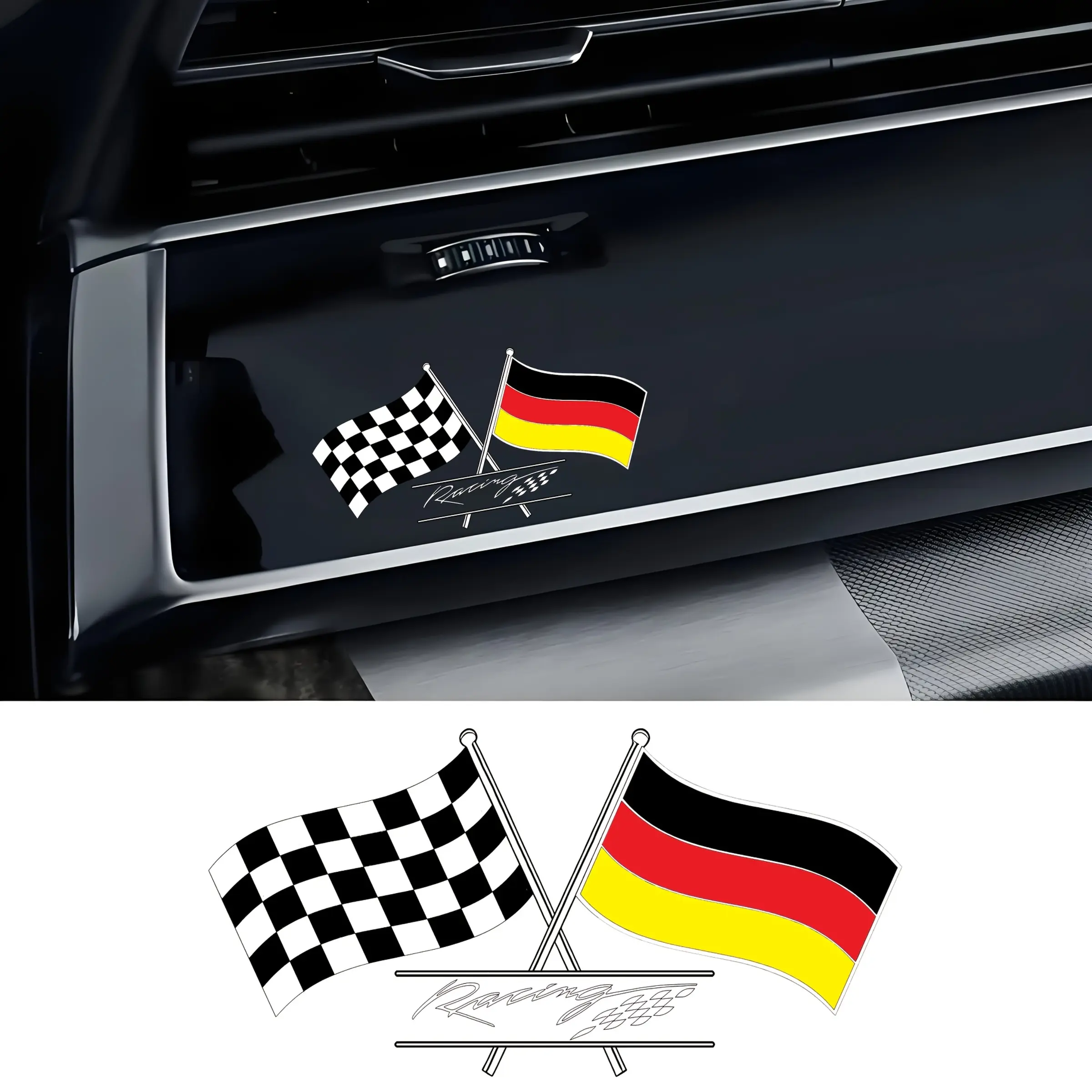 2PCS Car Stickers German and Racing Flag Car Badge Emblem Decal Sticker For Cars - Durable Exterior Accessories for All Vehicles