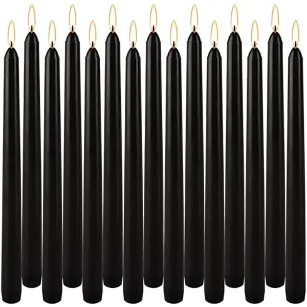 Black Taper Candles - Set of 14 Dripless Candles - 10 inch Tall, 3/4 inch Thick - 7.5 Hour Clean Burning Perfect for Household，Dinner or Any Event