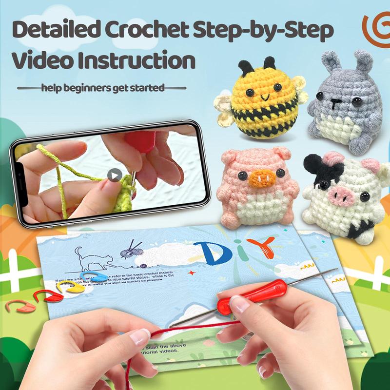 Animal Design Amigurumi Crochet Kit, 1 Set Cute Crochet Kit for Beginners, Knitted Animal Kit with Crochet Hooks, Creative Gift for Festival & Birthday Party