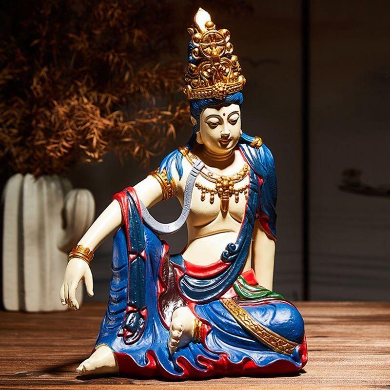 Guanyin Figurine Bodisattva Seated Image Chinese Zen Inspired Decorative Craft for Home Decor