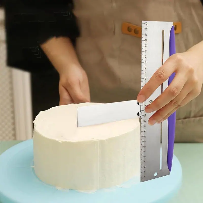 Stainless Steel 90° Angle Cake Scraper, Smoother with Scale Ruler, Cake Icing Leveling Tool, Baking Essential Kitchen Tool, Baking Supplies, Baking Tools