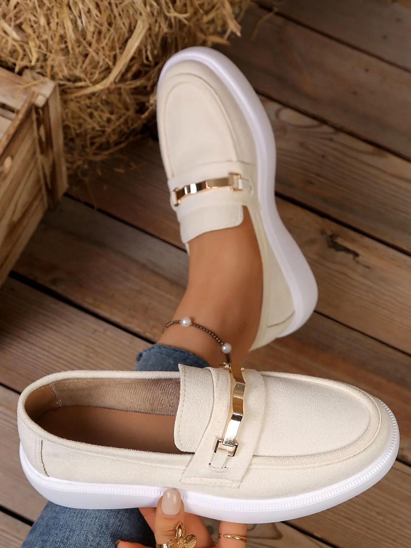 Women's Casual Slip-On Loafers, Thick Soled Loafers, Thick Sole Flatform Comfortable Walking Shoes, Fashionable European Style, Large Size Available, Perfect for Daily Wear, Elegant Casual Shoes, Casual Flat Footwear, Slip Ins Shoes