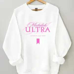 Pink Michelobb Ultra Sweatshirt, Classic Beer Logo Pullover, Vintage Bar Style Top, Casual Streetwear, Gift For Women, Full Size, Full Color