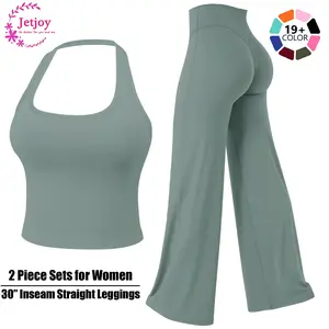 Jetjoy High Waist 30‘’ Inseam  Workout Leggings for Women 2 Piece Set, Loose Fit Straight Leggings & Basic Tank Top with Adjustable Straps, Ideal for Gym Yoga & Casual Wear, Soft Stretch Fabric, 30" Inseam Leggings