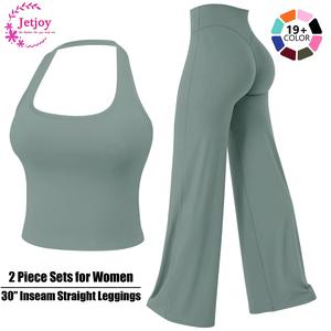 Jetjoy High Waist 30‘’ Inseam  Workout Leggings for Women 2 Piece Set, Loose Fit Straight Leggings & Basic Tank Top with Adjustable Straps, Ideal for Gym Yoga & Casual Wear, Soft Stretch Fabric, 30" Inseam Leggings,summerwins