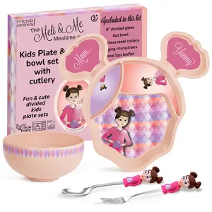 kids plate set with Musical Utensils - Non-Toxic Divided Plate Safe & durable Microwave & Dishwasher Safe - Includes Stainless Steel Cutlery and Printed Divided Plate