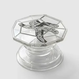 Aesthetic Clear Acrylic Phone Grip 2D Black & White Geometric Art Holder Stand Cute E-Reader Accessory for Book Lovers