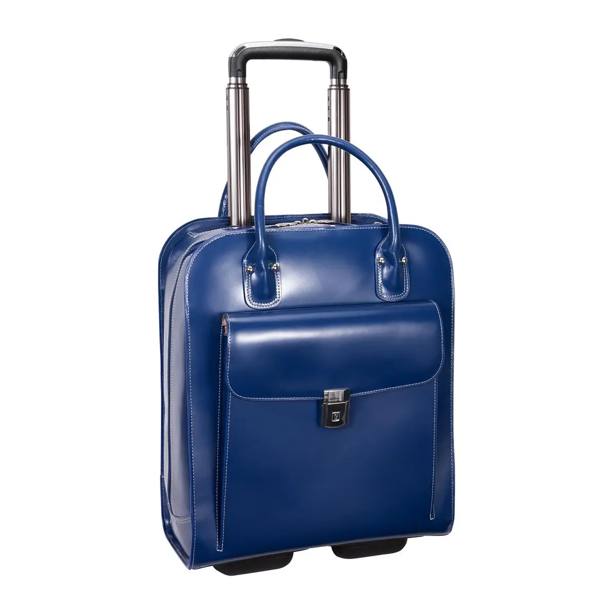 212 MAIN Women's Uptown Top Grain Leather Vertical Wheeled Briefcase - Key Lock, Smart Strap, 15.6 in. Laptop Compatible, Navy, 13.5x6x16 in. Dimensions