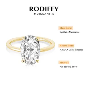 RODIFFY 3.5CT Synthetic Moissanite Elongated Oval Cut Solitaire Engagement Ring In Sterling Silver