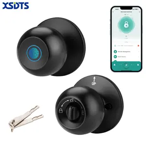 XSDTS Smart Door Knob Lock, Fingerprint Keyless Entry Door Lock with App Control, Bluetooth Biometric Door Knob with 2 Mechanical Keys, Smart Deadbolt for Bedroom, Apartment, Office (Matte Black)