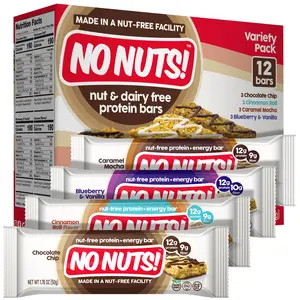 No Nuts! Nut-Free Variety Pack - 12 Snack bars - Chocolate Chip, Cinnamon Roll, Caramel Mocha and Blueberry & Vanilla Calories High Protein