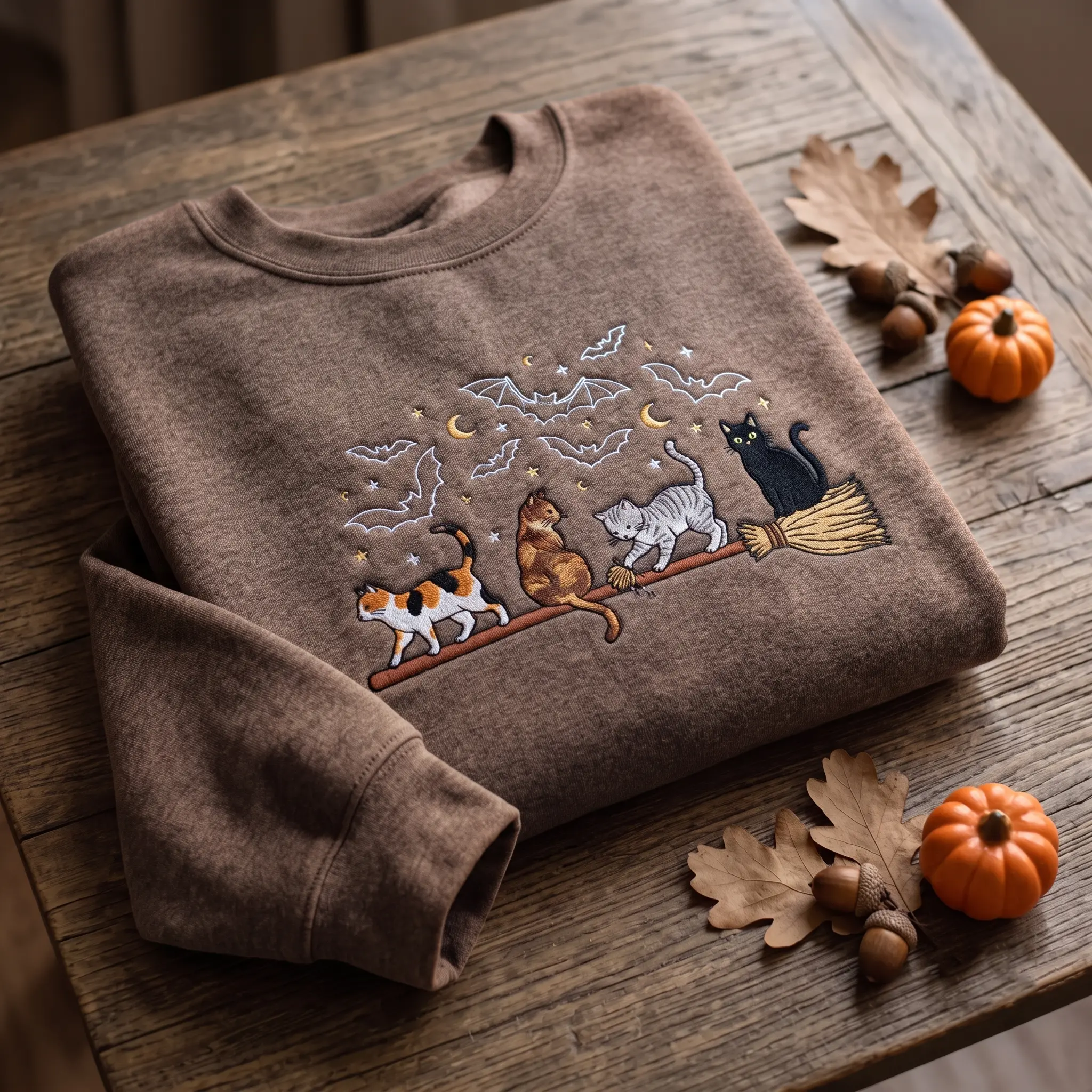 Embroidered Halloween Cat Sweatshirt, Animal Crewneck Shirt for Men Women, Pet Pullover, Fall Gift for Her, Thanksgiving Gifts