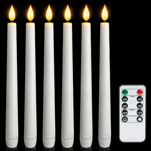 6 count Flameless Taper Candles with Remote and Timer, 9.6 Inches Plastic LED Candlesticks, White  Operated Window Candles, for  Wedding Christmas Party Decoration