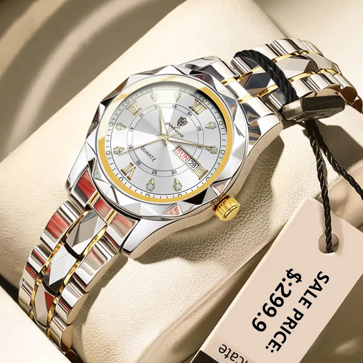 GOHOUS Women's Luxury Stainless Steel Watch, Analog Wristwatch with Luminous Green Dial and Date, Water-Resistant Business Fashion Gift Set, Analog Watch, Business Fashion Watches