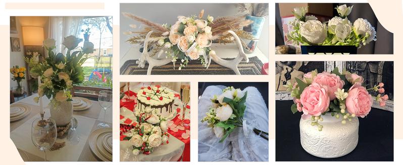 Floweroyal Artificial Flowers Combo Pink Flowers Mix Silk Flowers Roses Peonies with Stems for DIY Wedding Bridal Bouquets, Baby Shower, Floral Arrangement, Table Centerpieces, Home Decorations