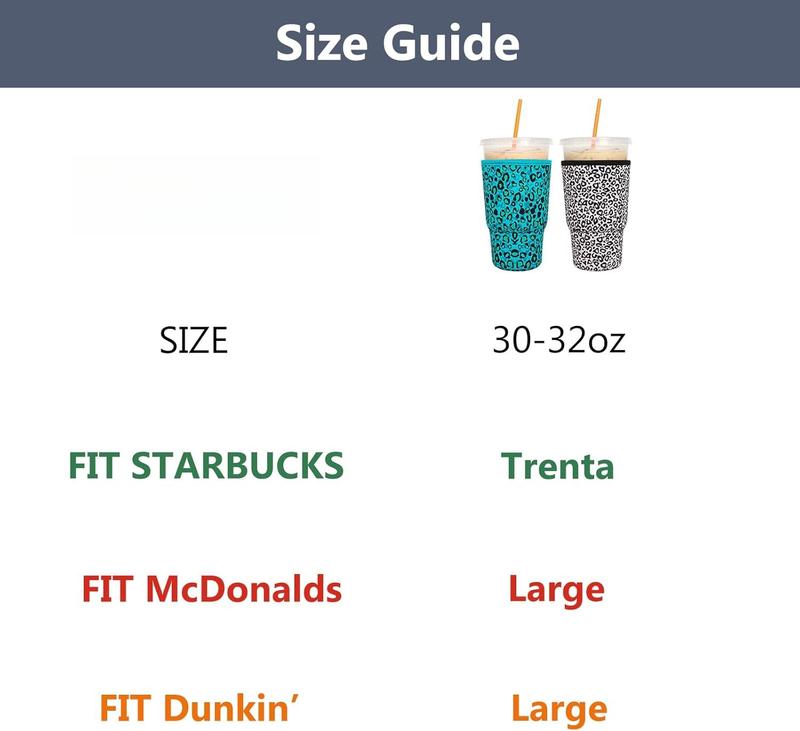 2 Pack  Iced Coffee Sleeves - Insulator Sleeve for Large Size Cold Beverages, Neoprene Cup Holder for , Dunkin Coffee, More (Paw print, Large 32oz)