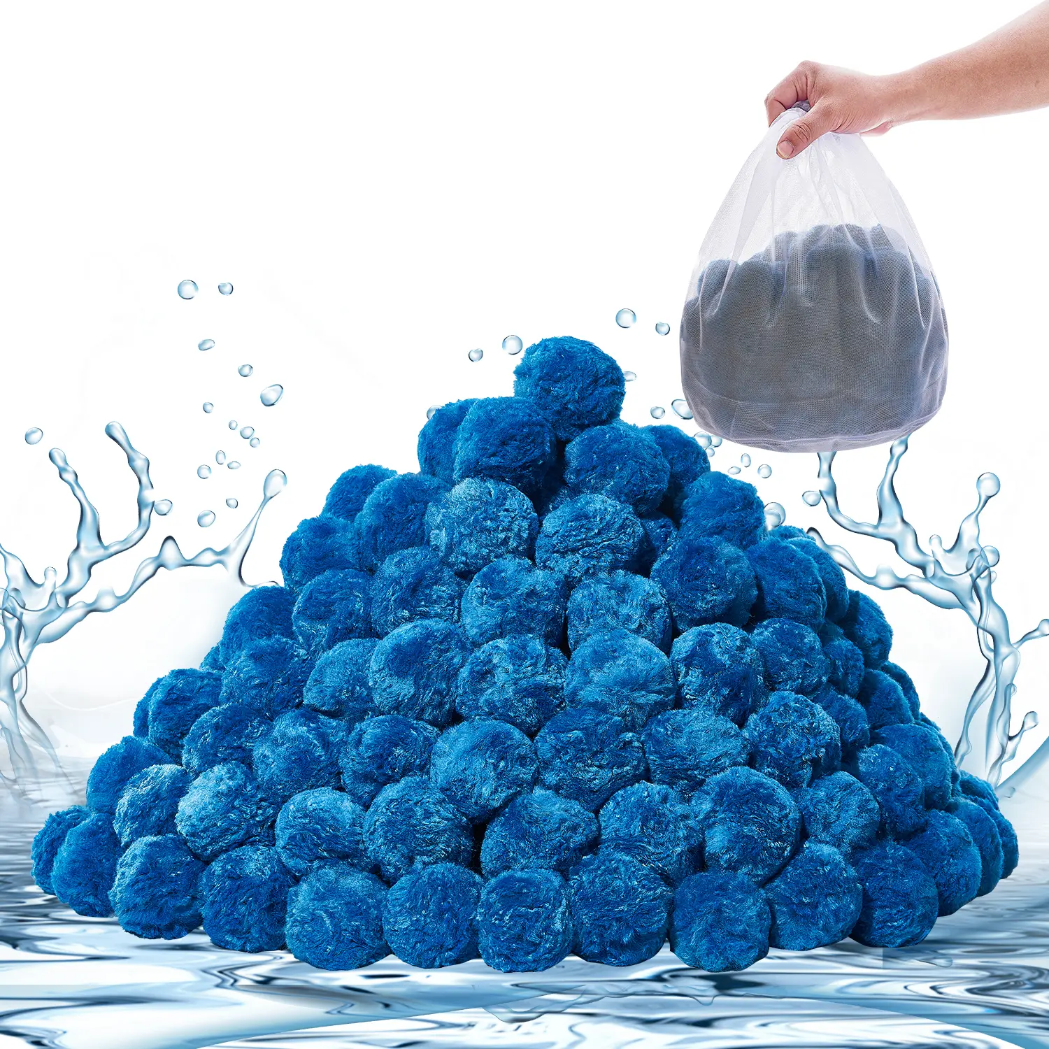【summerfinds】VEVOR Pool Filter Balls for Sand Filter, Summervibes, 3.1 lbs, Filter Balls Replace Pool Filter Sand, Reusable Blue Polyester Fiber Filter Media with Wash Bag, for Swimming Pool Aquarium Tank Above Ground Pool