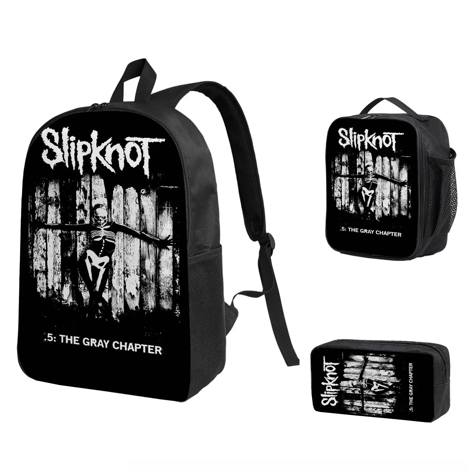 Slipknot  Backpack 3-Piece Combo, School Bookbag with Insulated Lunch Bag & Pencil Case for Kids Teens Boys Girls, Cool Laptop Travel Daypack Back to School Gift for Fans b-191