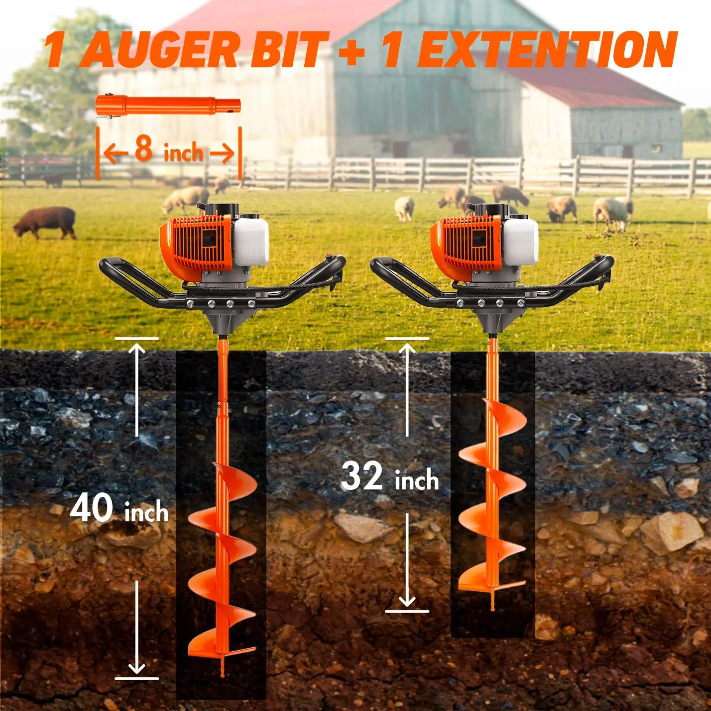 NEOTEC 72CC 2-Stroke Gas Powered Earth Auger Post Fence Hole