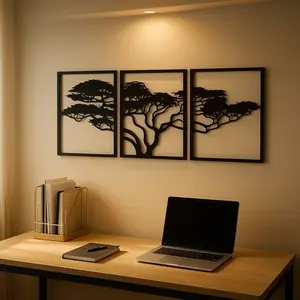 CIFbuy™™ Set Of 3 Stunning Artistic Black Metal Tree Of Life Wall Arts - Perfect Housewarming Gift - Eye-Catching Boho & Spiritual Decor - Exquisite Arts And Crafts For Home - Stylish Decorative Signs & Plaques Wall Sculptures - Modern Home Decor