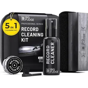 BIG FUDGE Professional Series Vinyl Record Cleaner Kit - Vinyl Record Cleaning Kit Includes Vinyl Record Brush Cleaning Fluid, Stylus Gel, Brush for Velvet, Padded Storage Case