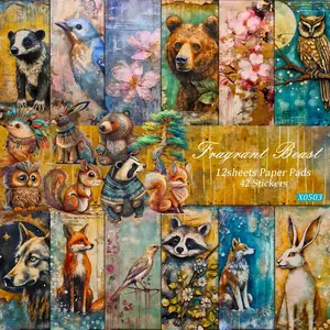 Forest Animal Pattern Paper & Sticker Set, 54pcs/set Oil Painting Style Background Paper & Sticker, DIY Craft Decorative Paper for Scrapbooking, Journaling, Art Stickers, Stickers Kit