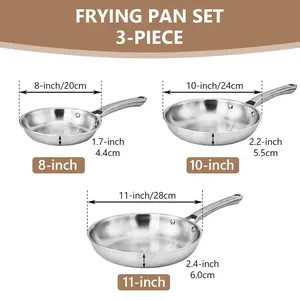 Stainless Steel Cookware Set, 3 pcs Tri-Ply Skillets Set, Full Clad Stainless Steel Chef's Pan, PFOA & PTFE Free Skillets, Compatible for All Cooktops, Dishwasher & Oven Safe