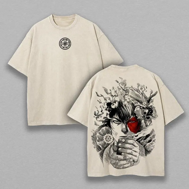 Men's Zuko Graphic Tshirt, Chic Vintage Washed Oversize Tee in Heavyweight 230gsm Cotton with Seamless Ribbed Neck, Print, Free Expedited Shipping, Tops, Apparel, Shortsleeve, Streetwear, Soft, Fabric, Classic, Oversized, Round Neck, Stylish, Menswear