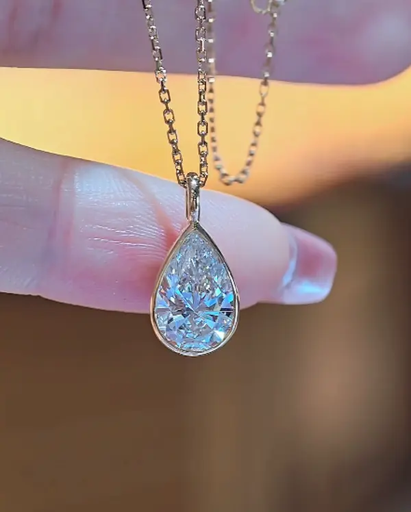 18K Pear Lab Grown Diamond Necklace 2.04ct D Color VS1 IGI Certified Solitaire Pendant Necklace