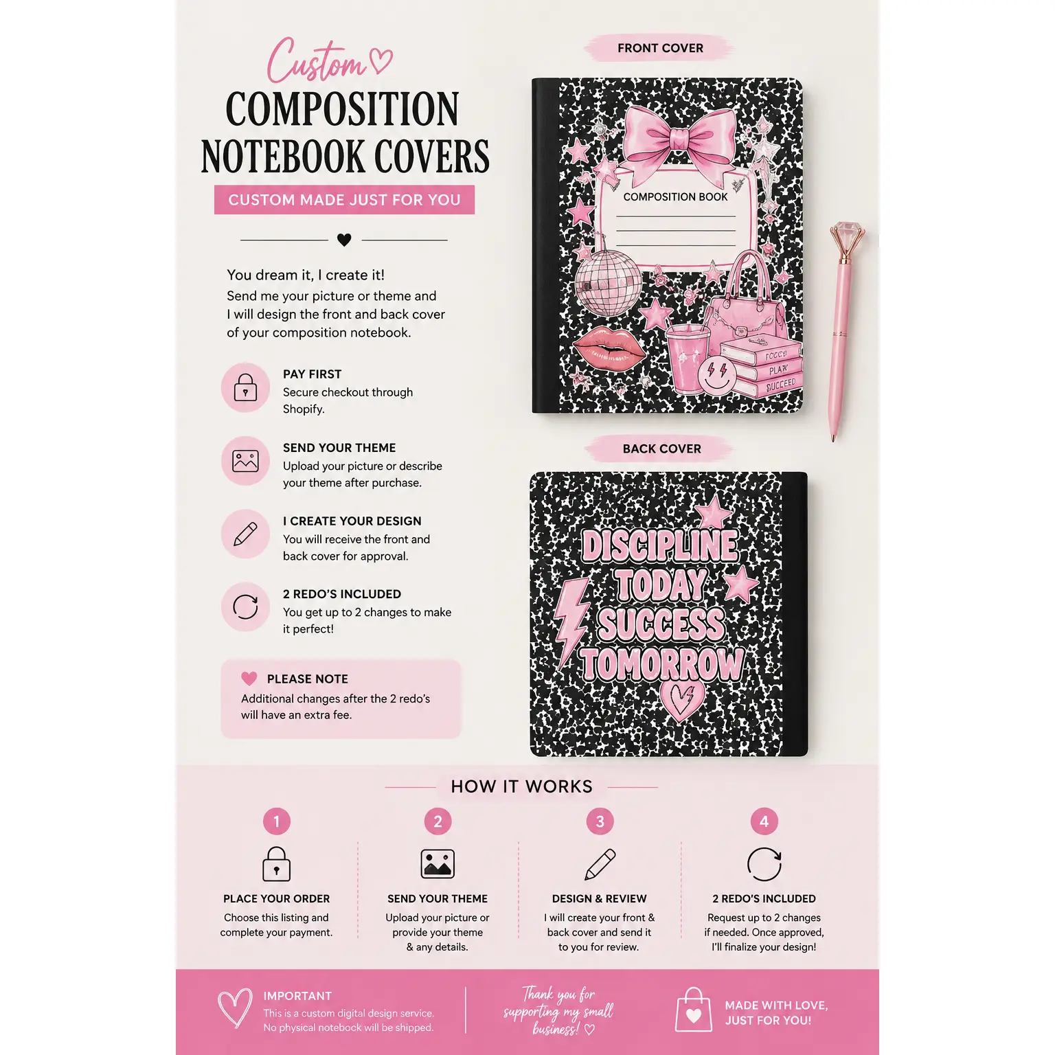 Custom Composition Notebook Cover | Personalized Front and Back Cover Design.