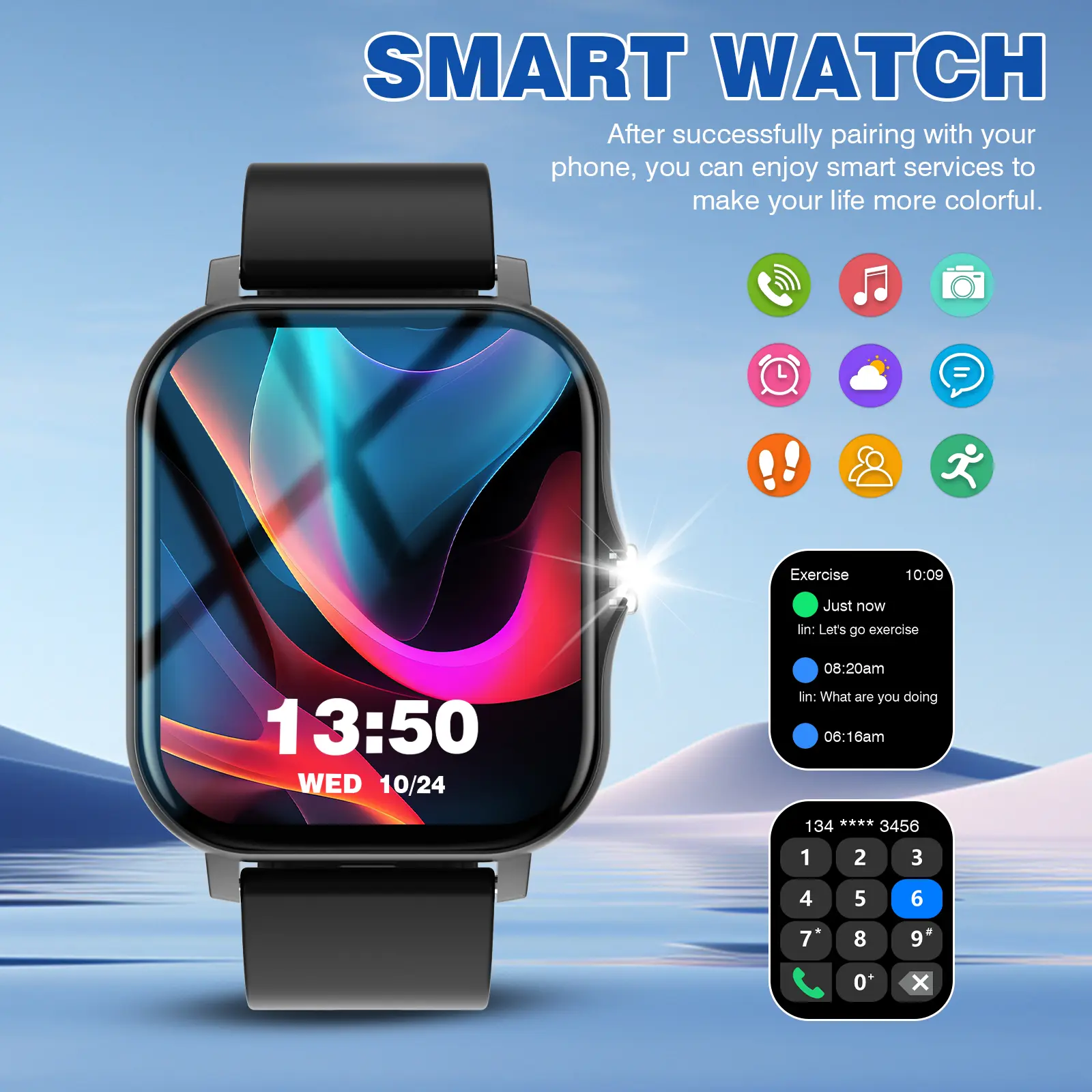 ‌Multi-functional Fitness Tracker Smart Bracelet - Wireless Calling & Activity Monitoring - Step Counter & Calorie Monitor - Multi-Sport Modes & Weather Info‌