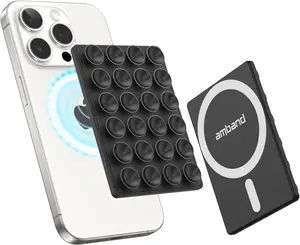 amBand Magnetic Suction Cell Phone Grip for MagSafe Case, Removable for Wireless Charging, Durable Magnet Silicone Portable Mount Stand for iPhone 12/13/14/15/16 Series, Hands-Free Video/Selfie, Black Accessories Holder Cellphone Smartphone