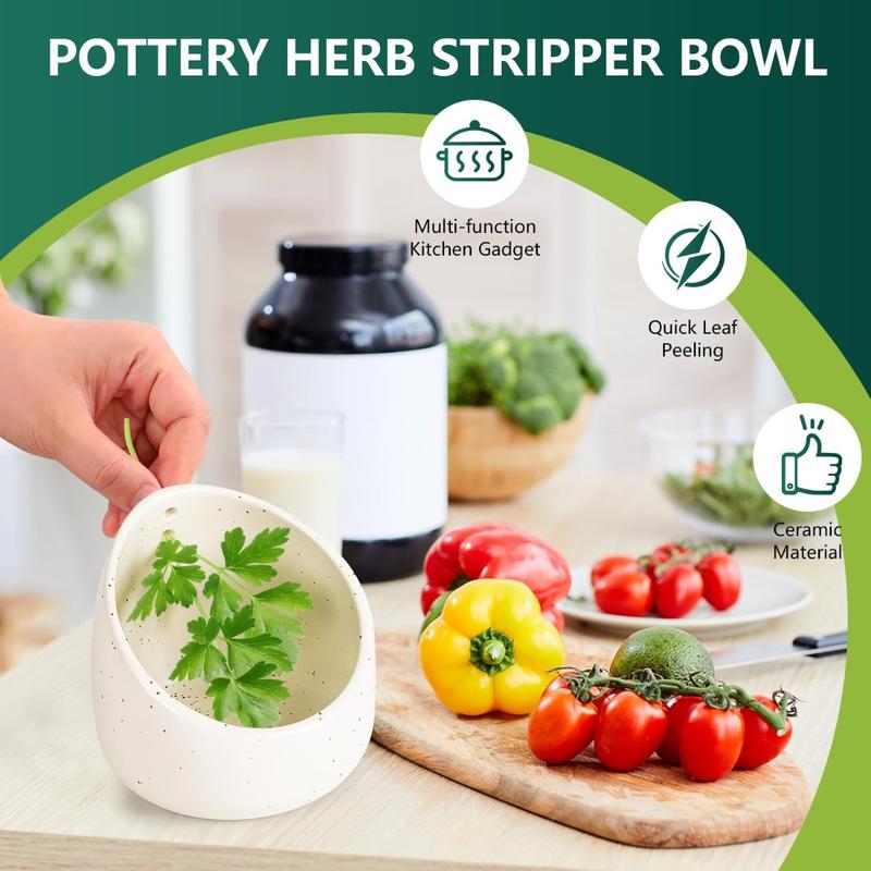 Handmade Ceramic Herb Stripper Bowl – Easy Leaf & Stem Separator for Cooking and Kitchen Prep