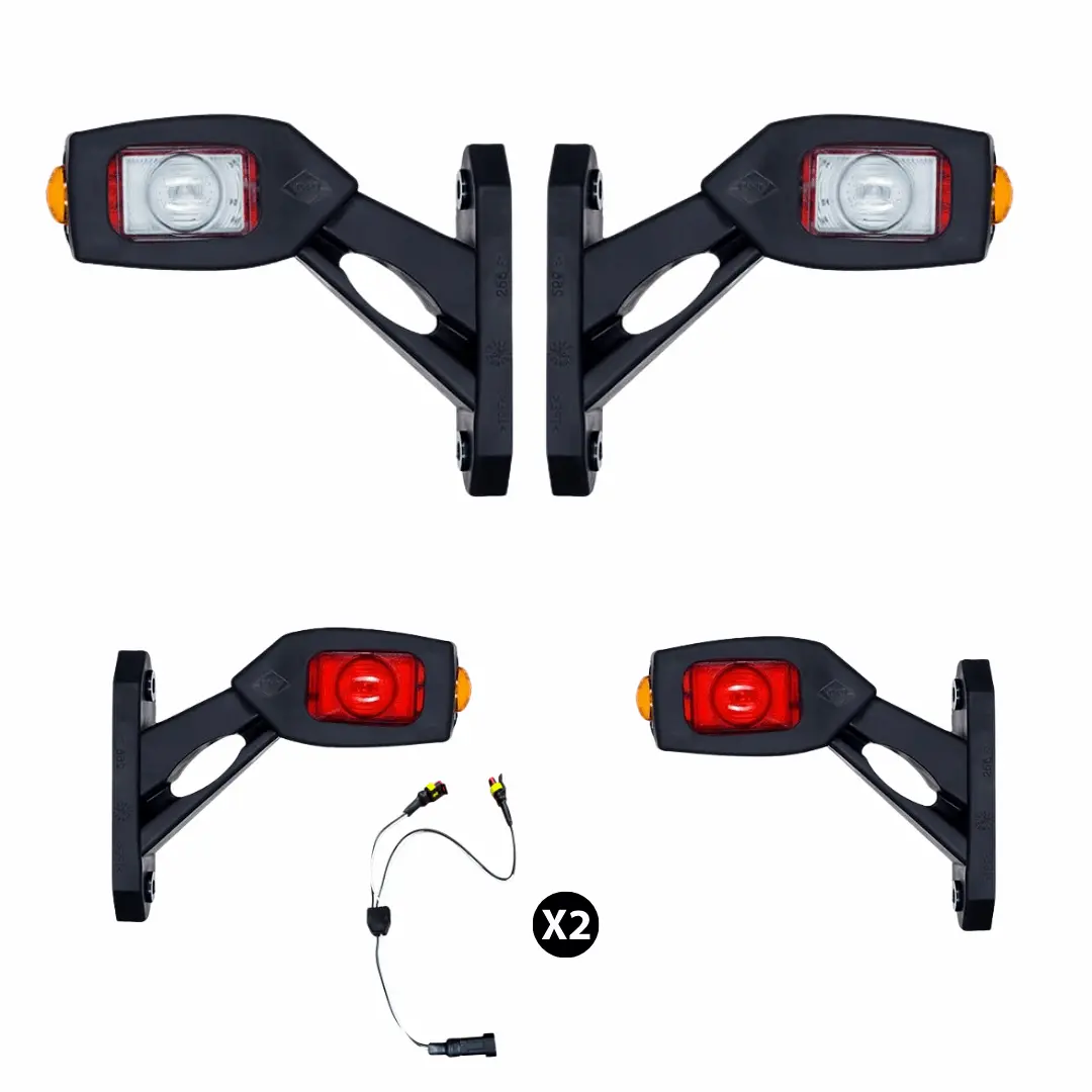 LED Side Marker Light Set (Left & Right) White Amber Red with 6 FT Cable 12/24V with Optional Harness for Tractor Trailers, Box Trucks, RV's