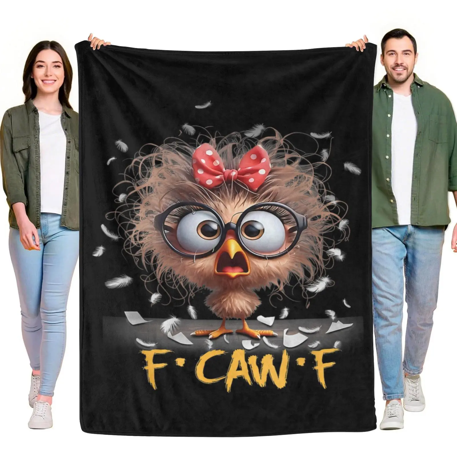F CAW F Funny Messy Fluffy Chicken Red Polka Dot Bow Glasses Screaming Bird Graphic Throw Blanket, Lightweight Cozy Fleece Humorous Animal Blanket For Kids Bedroom