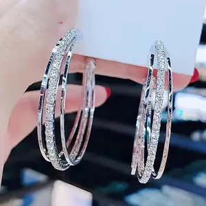 Elegant Rhinestone Earrings Pin Elegant Rhinestone Set Multi-Layered Hoop Earrings Sparkle Fashion Women's Jewelry, Suitable For Daily Wear And Gifts