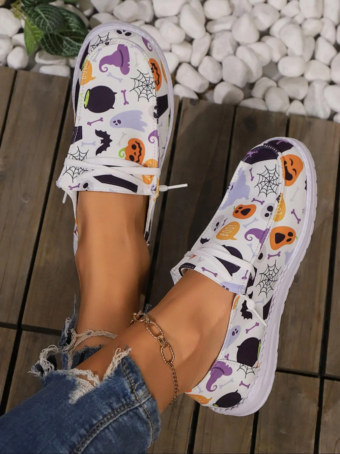 Fashionable Cartoon Pumpkin Print Lace Up Low Top Sneakers As Gifts, Casual Comfortable Round Toe Shoes, All-match Shoes for Women, Fall Outfits, Fal