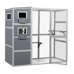 COZIWOW Large Outdoor Cat Catio, 4-Tier Enclosure with 2 Resting Rooms, Weatherproof Roof, Galvanized Mesh