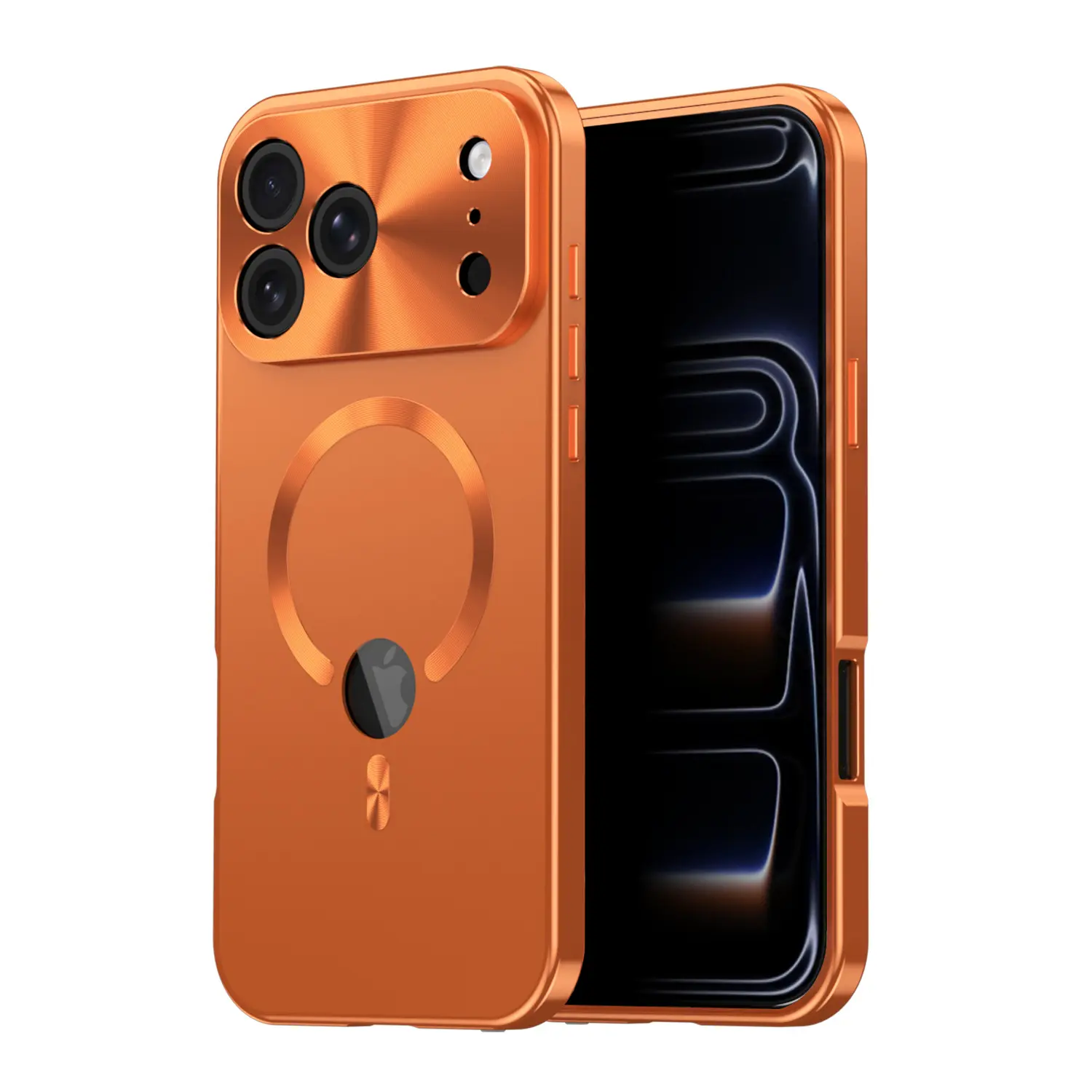 Minimalist Strong Anti-Peep Privacy Magnetic Case with Accessories for European iPhone 15,17,17 Pro Max - Metal Casing, Original Logo Cutout, Magnetic Ring, Wireless Charging, Champagne Gold/Dark Night Purple Cellphone Protector with Protective Design