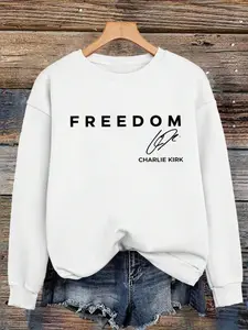 American Hero Signature Round Neck Long Sleeve Relaxed Fit Sweatshirt, Patriotic Design, Unisex Streetwear Style, Political Freedom Print Top, Fall & Winter Wear