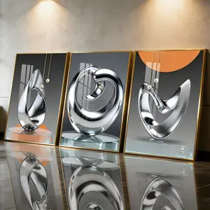 3Pcs Aluminum Alloy Framed Painting, Abstract Metal Sculpture Art Picture, Home Decoration For Living Room, Bedroom, OfficeWall Decor, Odorless Print Artwork, Art Canvas Prints, Luxury Perfect Gift For Friends And Family, Geometric Art, Canvas Wall Art