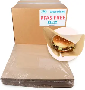 IDL Packaging 12" x 12" PFAS Free Grease Proof Paper Sheets, Pack of 5000, Natural Kraft - Microwave Safe Food Tray Liners - Grease-Absorbing Wrapping for Sandwiches, Cheeses, Hamburgers, etc.