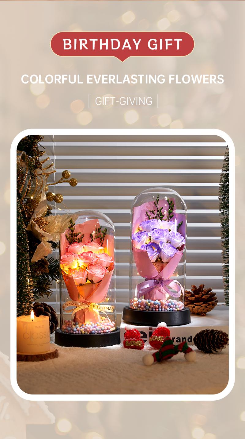 Birthday Rose gifts for Her,Women's history month Flowers gifts for Mom Women Girlfriend,Mother's day gifts for Women,Valentines gifts for wife,Colorful Light Up Rose in A Glass Dome,Anniversary Christmas roses gift for wife daughter
