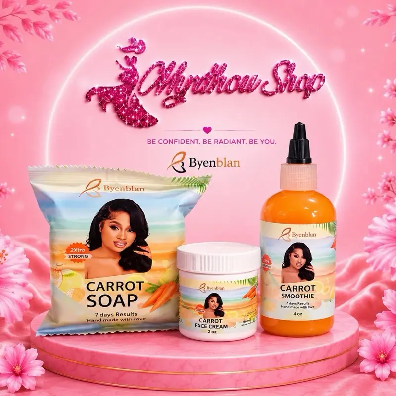 3 PCS Byenblan Carrots SET- 7oz Soap, 2oz Carrot Face Cream, 4oz Carrot Smoothie-Skin Care