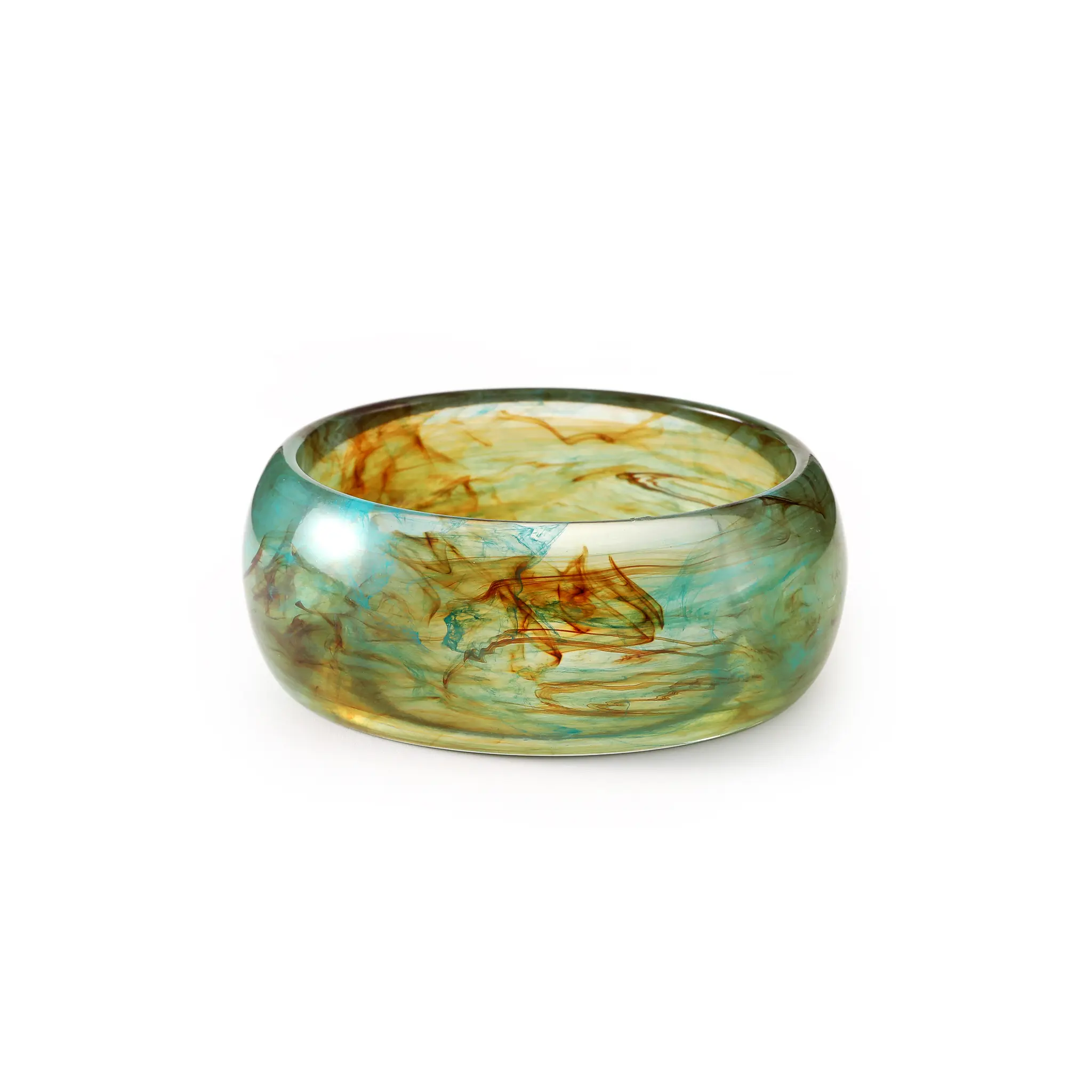 Viva Joya Round Resin Acrylic Bangle Bracelet for Women Teen, Statement Chunky Wide Plastic Bangle Bracelet, Geometric Marble White Browrn Teal Jewelry Gift