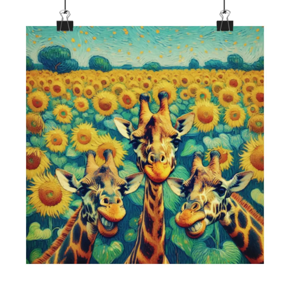 Vertical Poster, Cute Giraffe Art Print, Whimsical Animal Wall Decor, Vincent Van Gogh Inspired, Matte Finish, Home Office Decor, Nursery
