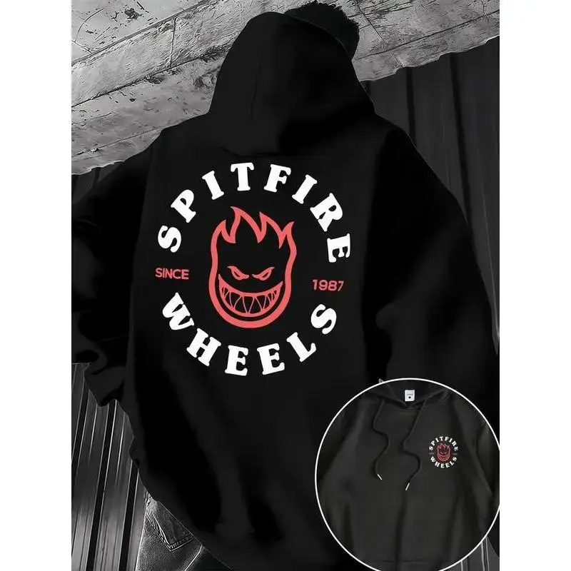 Women's Graphic Spitfire Pattern Fitted Hoodie Sweatshirt - Unisex Soft Washed Cotton T-Shirt, Skate Culture Print, Kangaroo Pocket, Drawstring Cap, Casual Streetwear, All-Season Comfort
